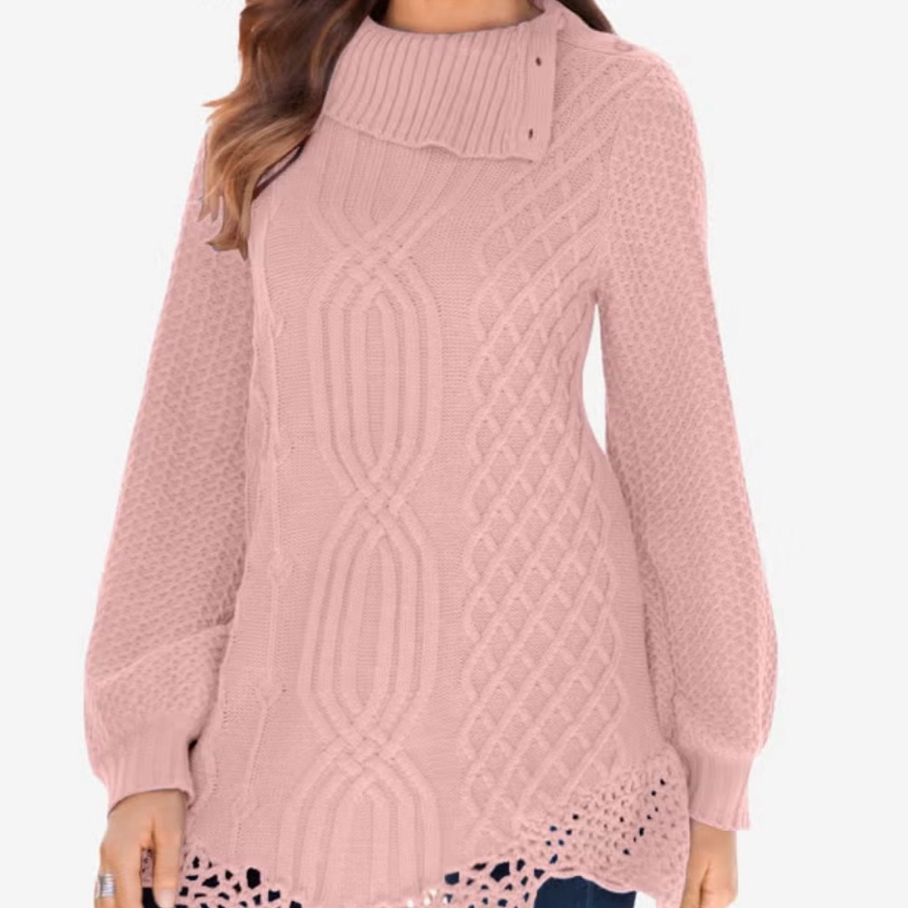 Roman’s Pink Soft Girl Cozy Sweater With Cowl Neck Top Size Medium 14/16